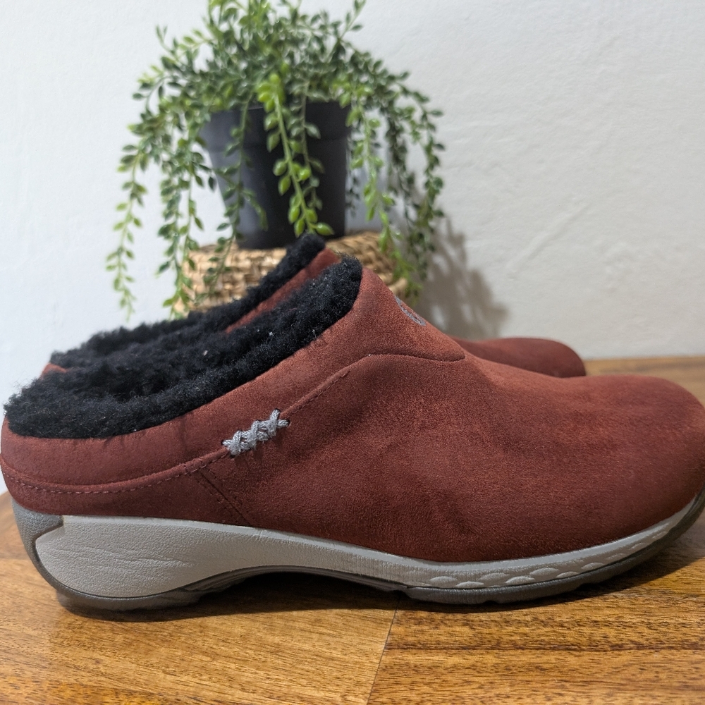 Brown Suede Slip-On Clogs with Black Lining - Picture 5 of 8